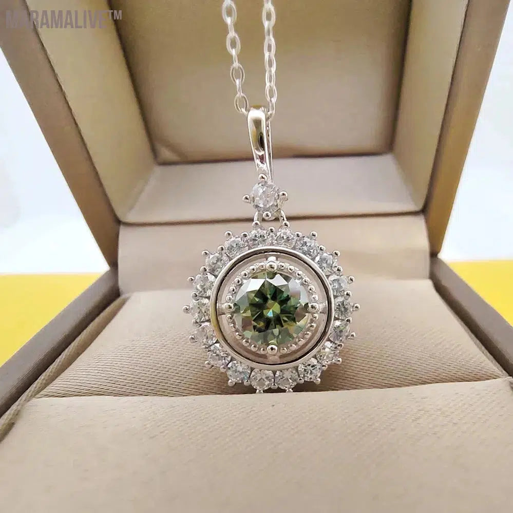 Green Moissanite Sunflower Necklace 1 Carat VVS GRA Certificate S925 Silver Girl Jewelry Anniversary Gift