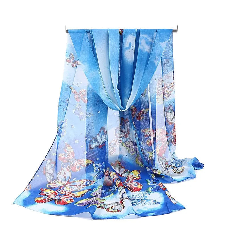 Floral scarf with UV protection gift. Blue