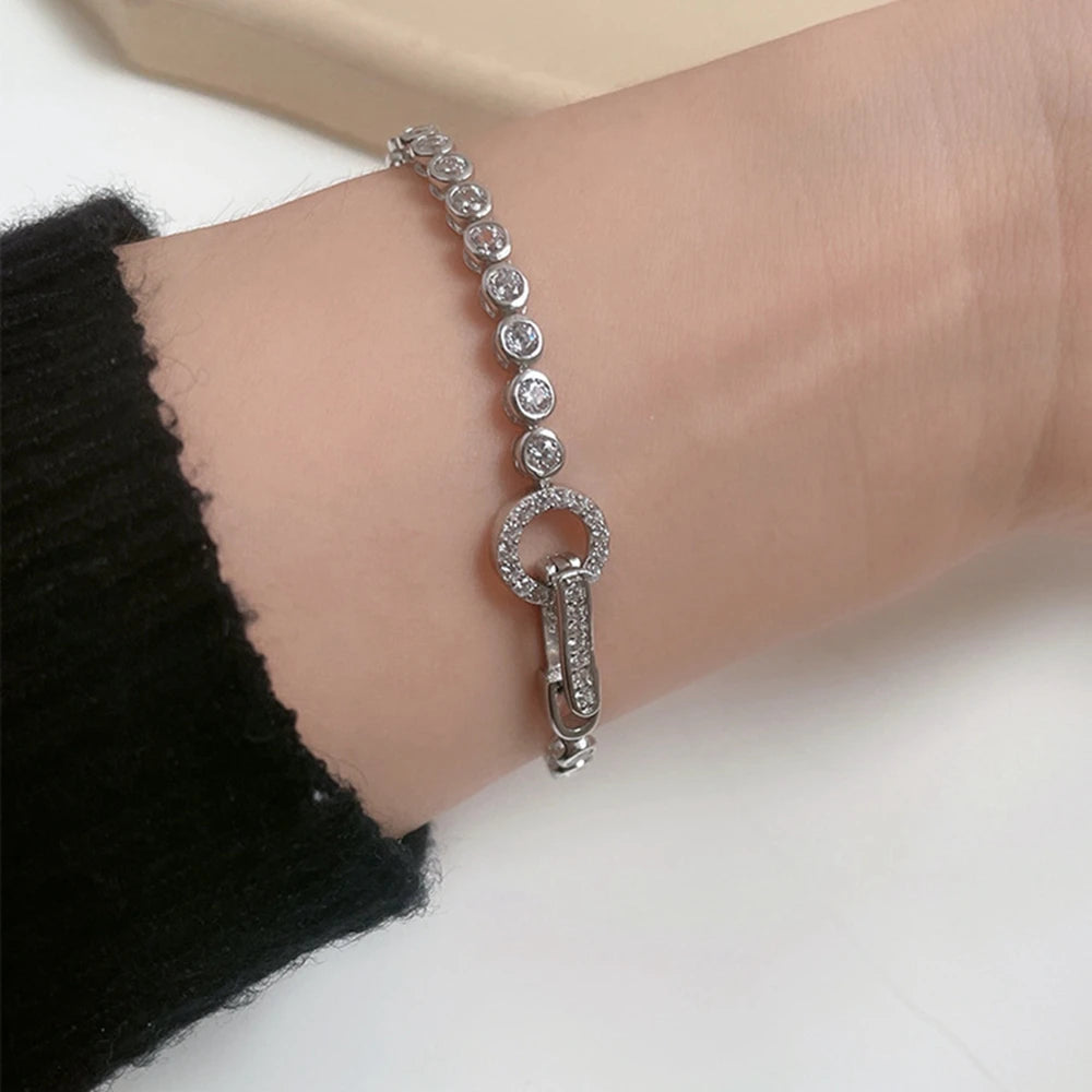 Sterling silver moissanite gemstone bracelet.