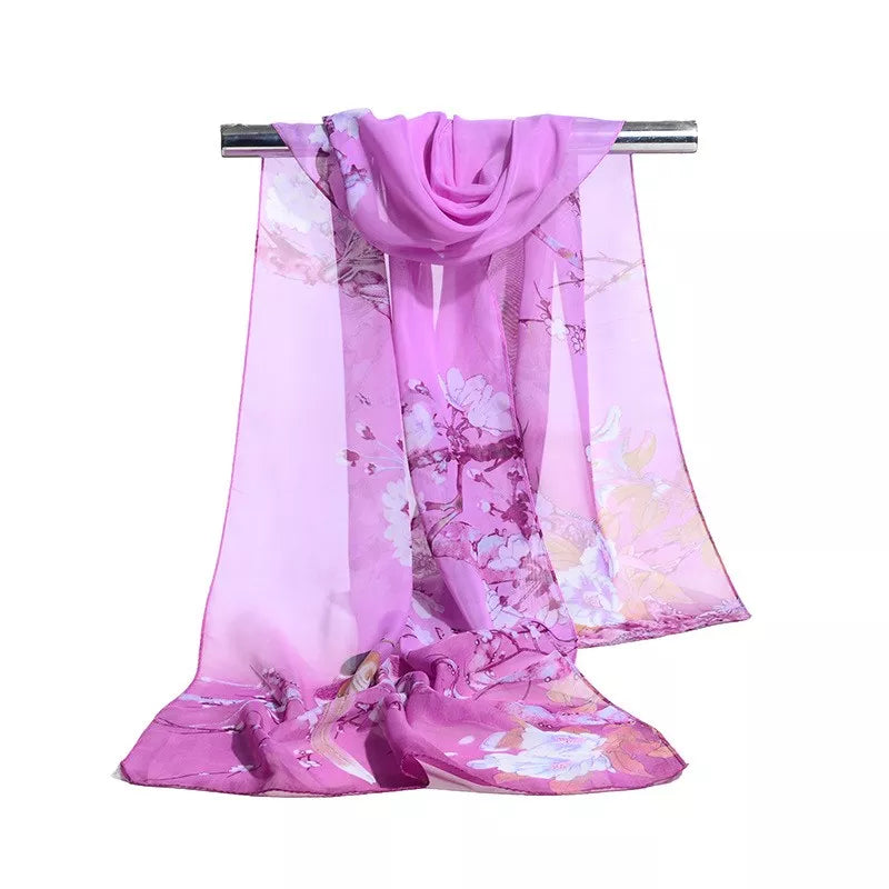 Floral scarf with UV protection gift. purple