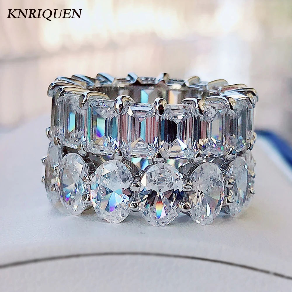 Charms 100% 925 Sterling Silver Simulated Moissanite Lab Diamond Eternity Rings for Women Wedding Engagement Bands Fine Jewelry