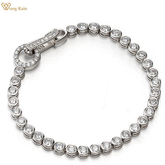 100% 925 Sterling Silver Created Moissanite Gemstone Party Fashion Women Chain Bracelet Bangle Fine Jewelry