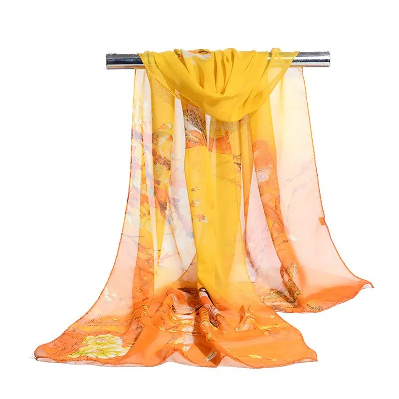 Floral scarf with UV protection gift. yellow