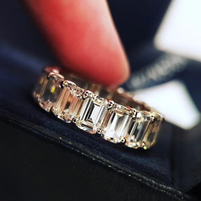 Eternity Moissanite Diamond Ring 100% Original 925 sterling silver Engagement Wedding band Rings for Women men Fine Jewelry Gift