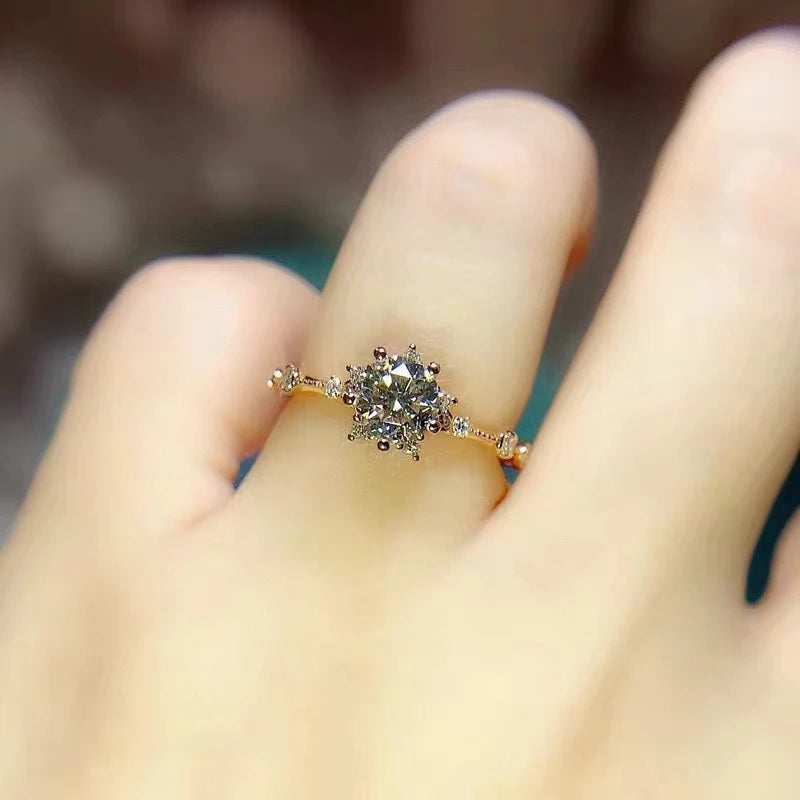 crackling moissanite gemstone ring for women jewelry engagement ring for wedding real 925 silver rose gold plated birthday gift