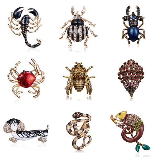 Enamel Lizard Snake Scorpion Crab Hedgehog Brooches Rhinestone Bee Beetle Vintage Insect Corsage Brooch Jewelry