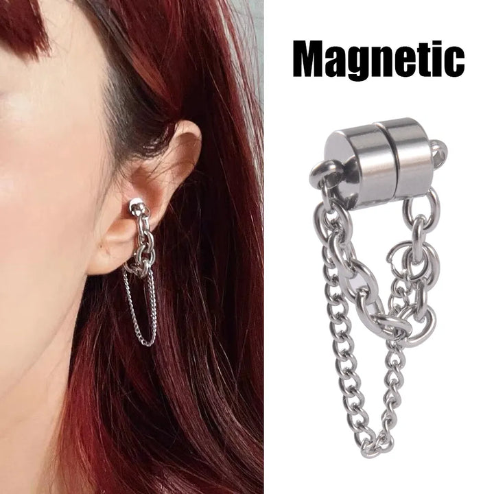 Punk magnetic stud earrings with Chain design.