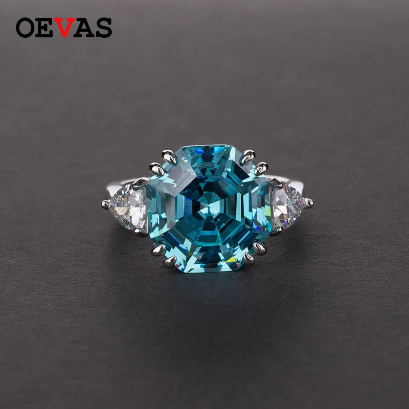 OEVAS 100% 925 Sterling Silver Created Moissanite Aqumarine Gemstone Wedding Engagement White Gold Ring Jewelry Gift Wholesale