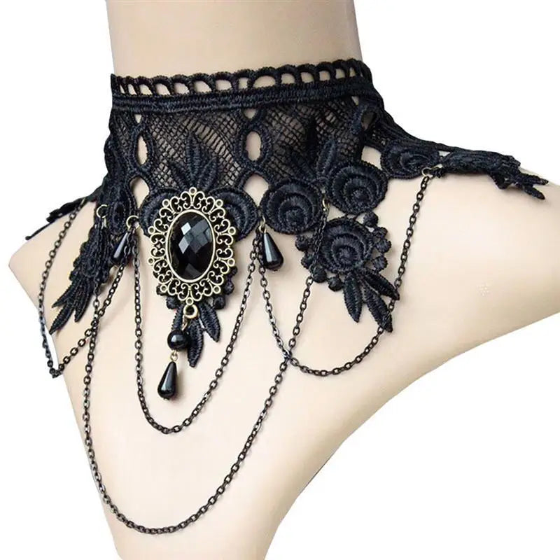 Fashion Sexy Gothic Chokers Crystal Black Lace Neck Choker Necklace Vintage Victorian Women Chocker Steampunk Jewelry