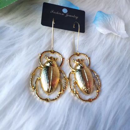 Giant Golden Colour Scarab Beetle Earrings Insect Jewelry Fashion Long Novelty Big Dangle & Drop Women Gift Trend