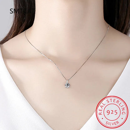 925 Silver Rhodium plating 1 Carat VVS1 Diamond Test Round Shape Moissanite Pendant Necklace Women Classic Gemstone Necklace