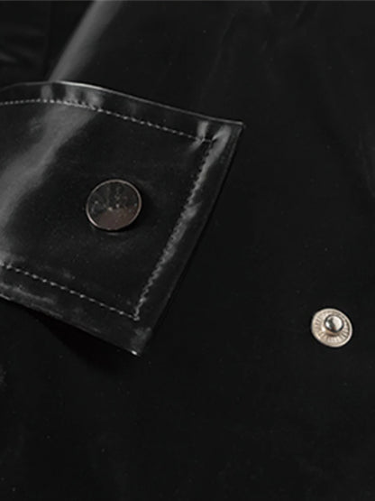 Oversized Luxury Reflective Shiny Patent Leather Trench Coat Men Fashion 2022 Belt Waterproof Rain Coat