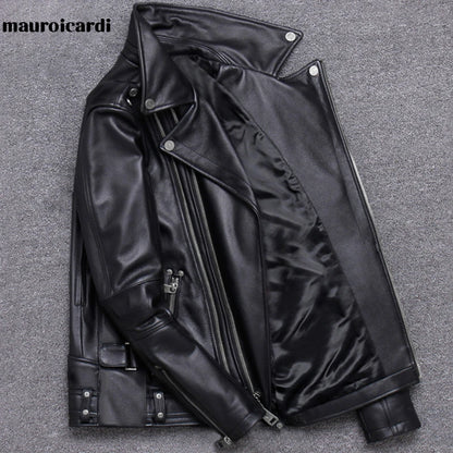 Black Pu Leather Motorcycle Jacket for Men Style Long Sleeve Zipper Pockets Mens Leather Jackets and Coats