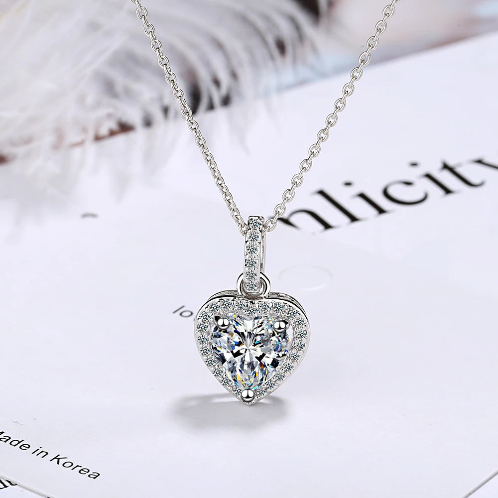 Heart Shaped 1ct Moissanite Diamond Pendant Necklace 100% S925 Silver Woman Sparkling Wedding Party Moissanite Jewelry
