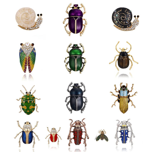 High Quality New Brooches for Women Fashion Insect Pin Beetle Snail Rhinestone Garment Accessories Party Jewelry Gifts
