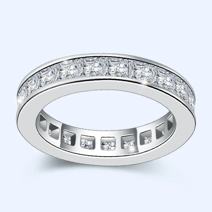 Elegant moissanite engagement and wedding rings.