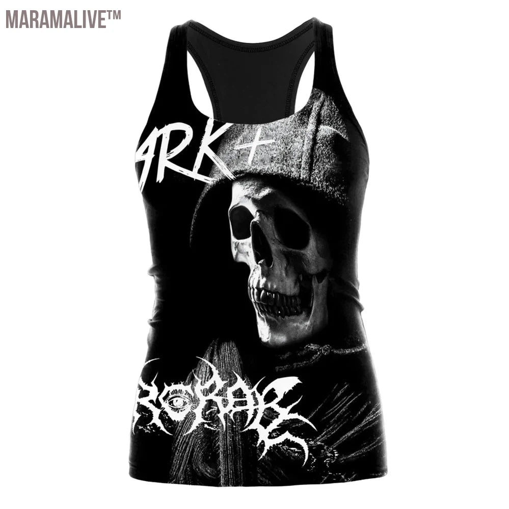 HOT Ouija Black Tank Tops Gothic Skeleton Printed Vest Fashion Shirt Summer Sexy Slim Vest Sleeveless Streetwear