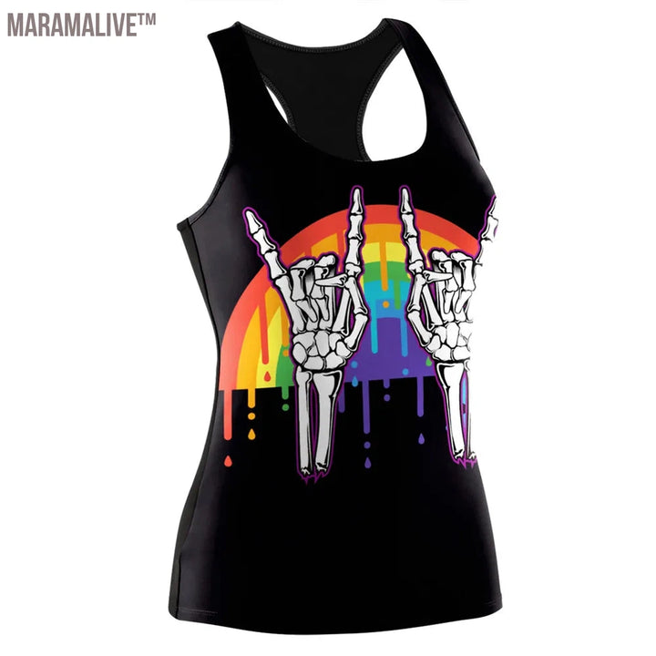 HOT Ouija Black Tank Tops Gothic Skeleton Printed Vest Fashion Shirt Summer Sexy Slim Vest Sleeveless Streetwear