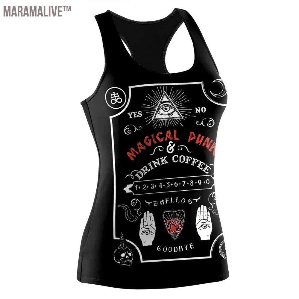 HOT Ouija Black Tank Tops Gothic Skeleton Printed Vest Fashion Shirt Summer Sexy Slim Vest Sleeveless Streetwear