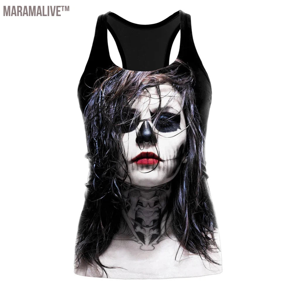 HOT Ouija Black Tank Tops Gothic Skeleton Printed Vest Fashion Shirt Summer Sexy Slim Vest Sleeveless Streetwear