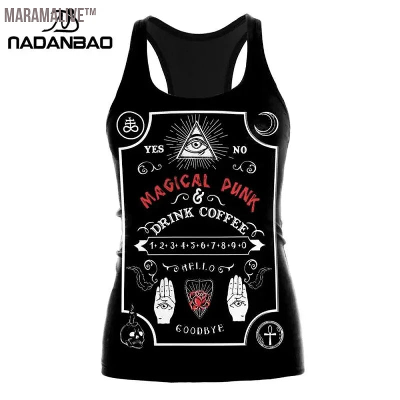 HOT Ouija Black Tank Tops Gothic Skeleton Printed Vest Fashion Shirt Summer Sexy Slim Vest Sleeveless Streetwear