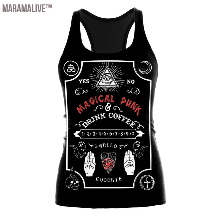 HOT Ouija Black Tank Tops Gothic Skeleton Printed Vest Fashion Shirt Summer Sexy Slim Vest Sleeveless Streetwear