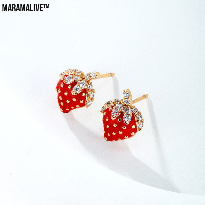 HOW CUTE!! Simple And Cute Strawberry Fruit Ear Studs GIMME GIMME GIMME