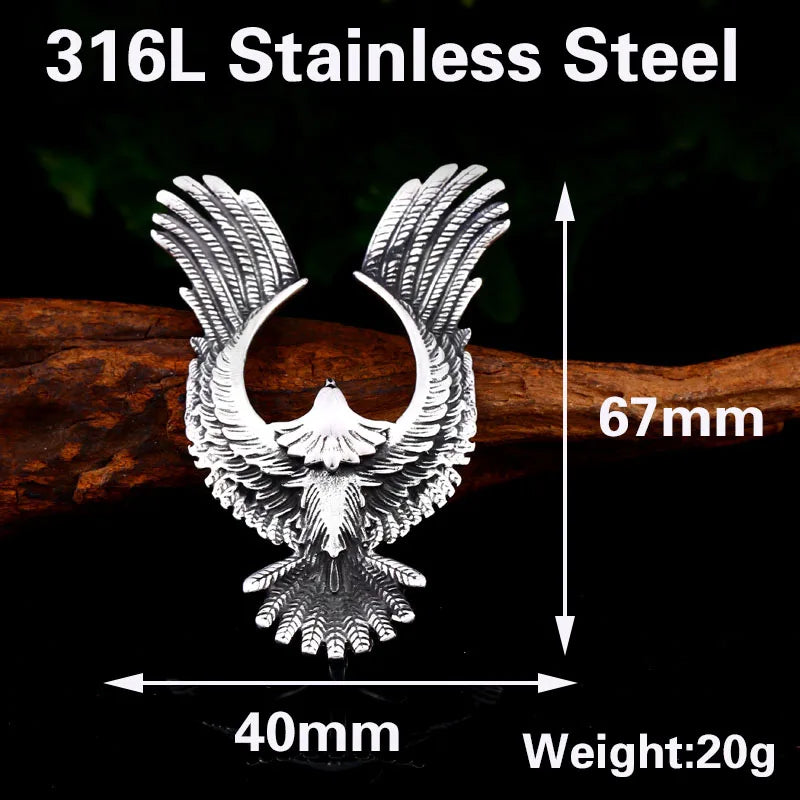 Stainless steel eagle necklace, classic design.