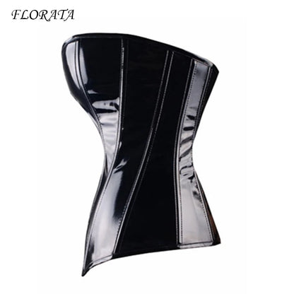 Sexy women PVC Overbust Corset Steampunk Lingerie Top-Goth Corset Sexy Leather Waist Trainer