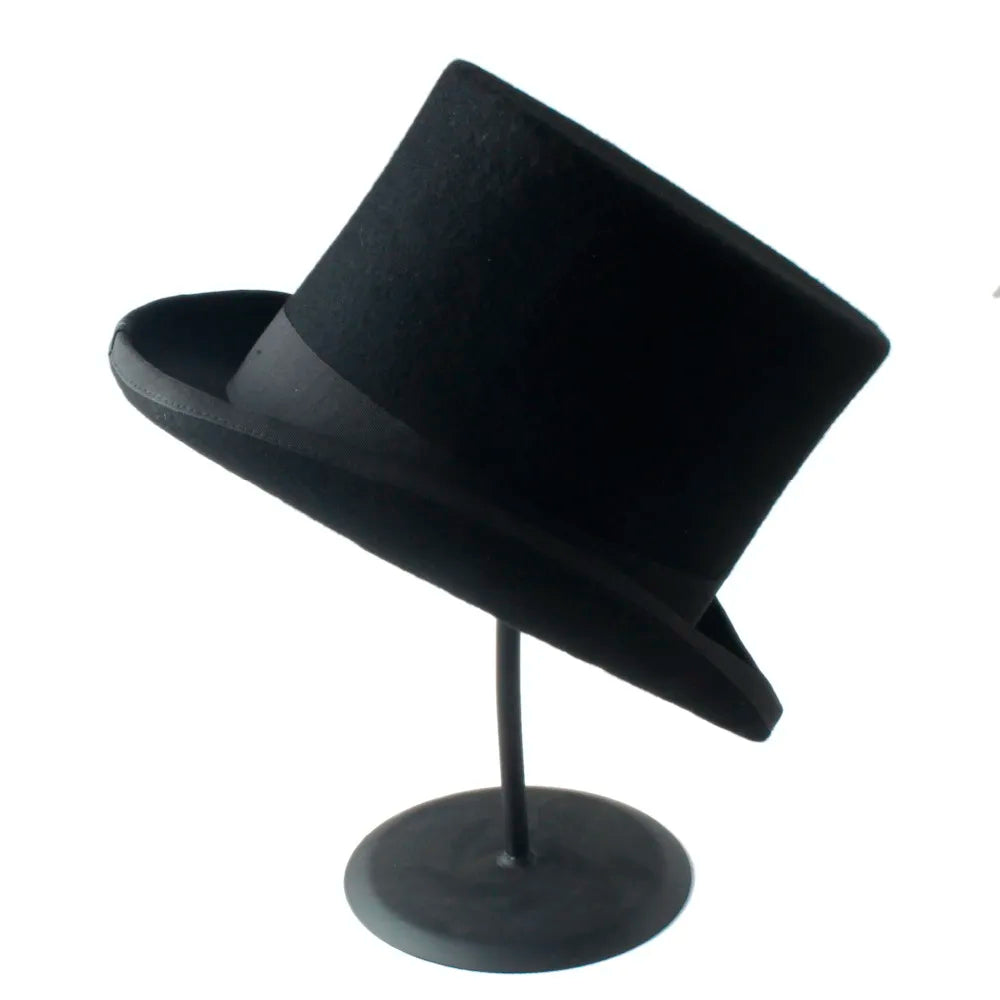 "Victorian steampunk top hat, antique Back Felt on a stand"