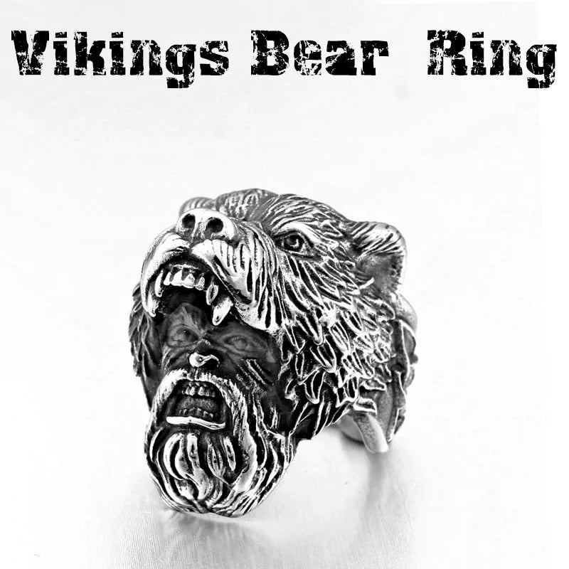 Men's stainless steel bear skull rings.