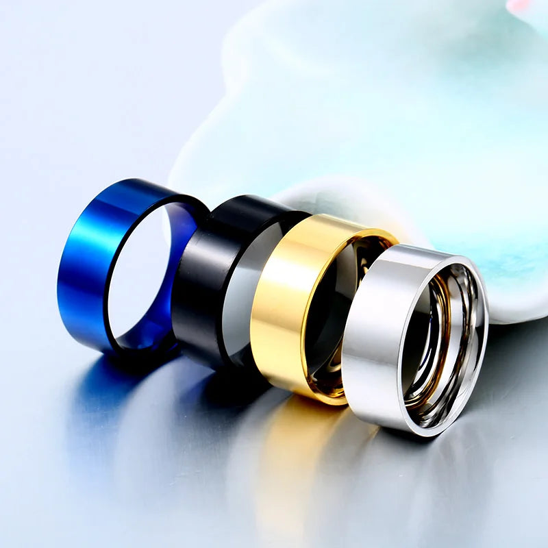 Elegant Black and White, Blue, Gold men's ring with a unique, modern color block design, perfect for any attire. A comfy, must-have fashion item.