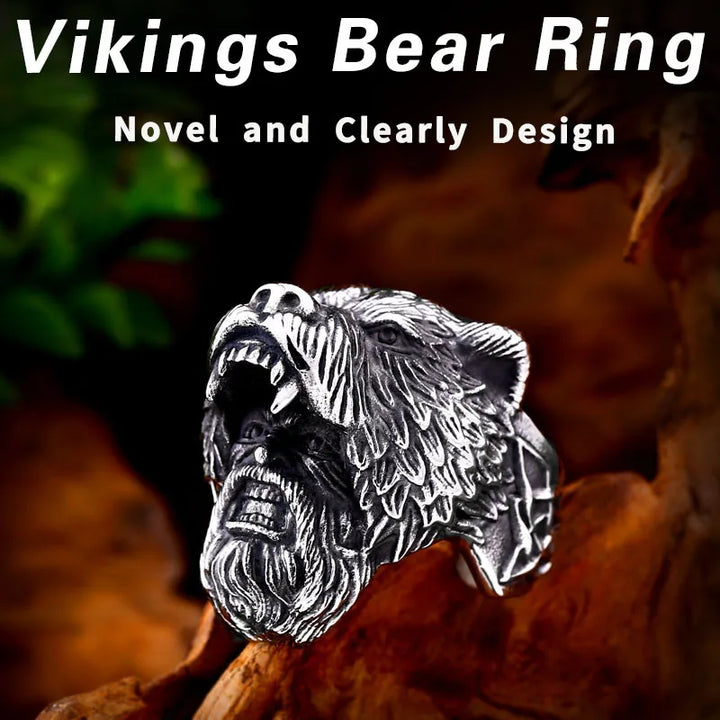 Men's stainless steel bear skull rings.