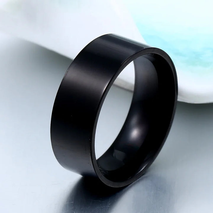 Elegant Black and White, Blue, Gold men's ring with a unique, modern color block design, perfect for any attire. A comfy, must-have fashion item.