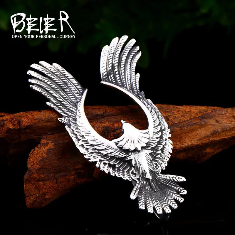 Stainless steel eagle necklace, classic design.