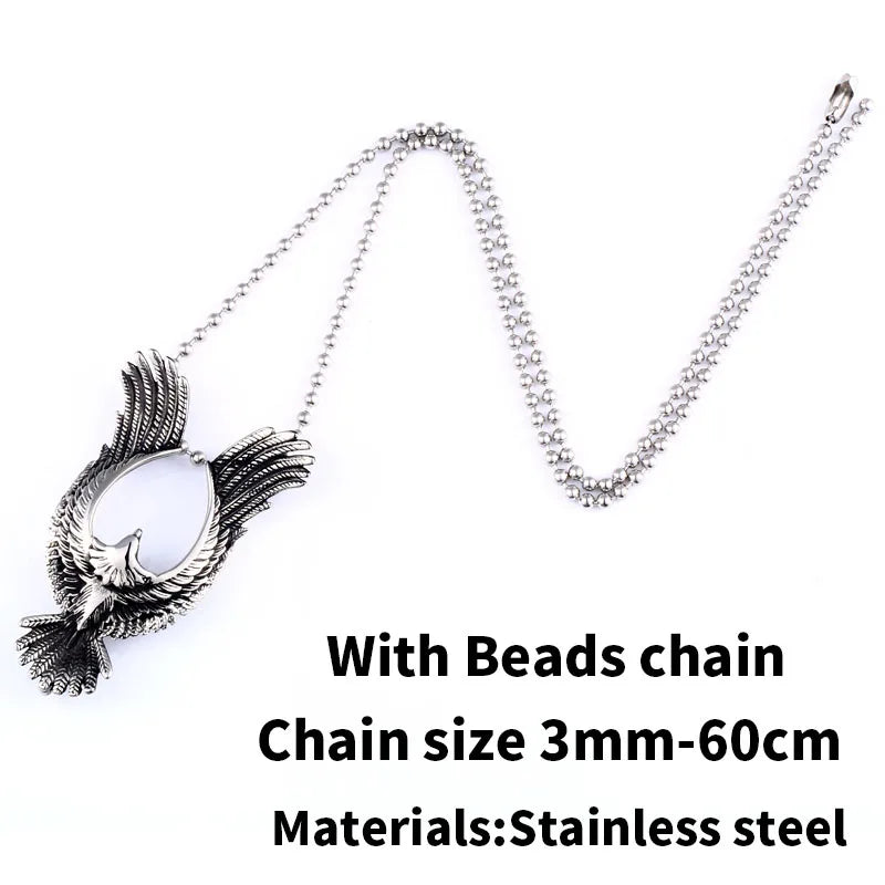 Stainless steel eagle necklace, classic design.