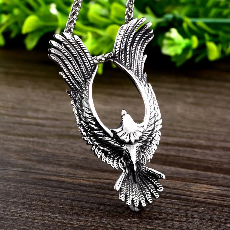 Stainless steel eagle necklace, classic design.