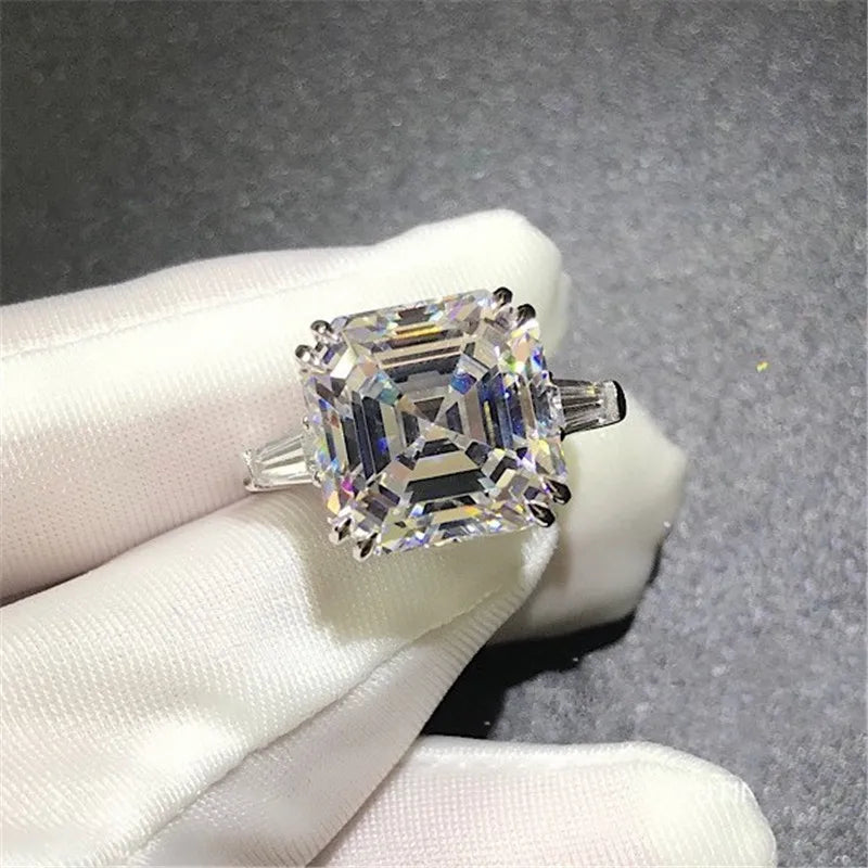 Original 925 Silver square ring Asscher cut Created Moissanite Wedding Engagement Cocktail Women topaz Rings finger Fine Jewelry