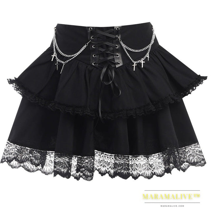 Halloween Autumn New High Waist Lace-up Cross Chain Short Skirt For Women