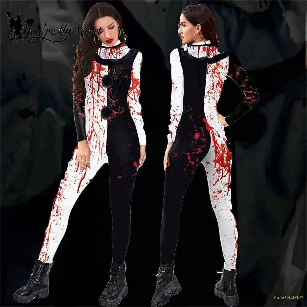 Halloween Clown Movie Scary Terrifier 3 Costume Ghost Costume Onesie 3D Spandex Adult Unisex Jumpsuit Bodysuit