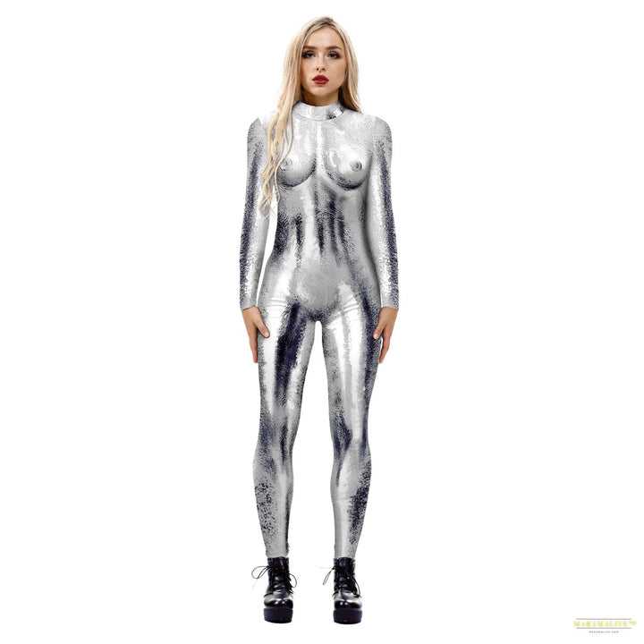 Halloween Cosplay Costumes Animal 3D Digital Printing Long Sleeve Jumpsuits Women Slim SkinnyStretch Bodysuit