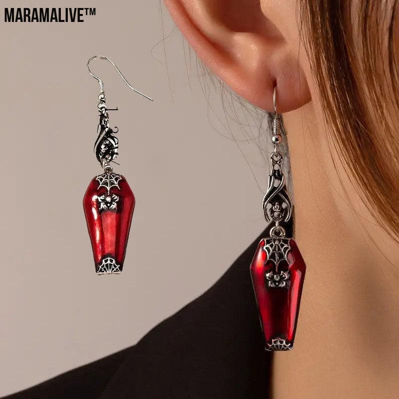 Halloween Earrings Ins Style Red Bat Spider Retro Earrings Jewelry