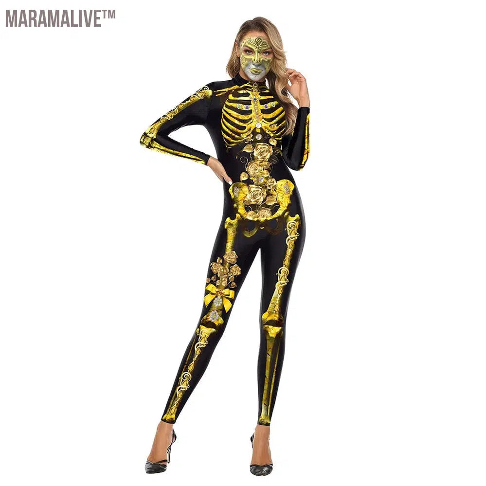 Halloween Ghost Festival Bodysuit Horror Skeleton Frame 3D Printed Catsuits Party Cosplay Jumpsuit Unisex