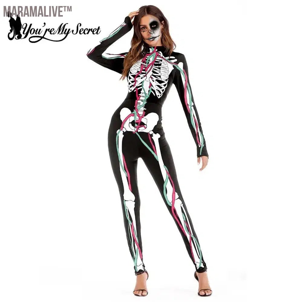 Halloween Ghost Festival Bodysuit Horror Skeleton Frame 3D Printed Catsuits Party Cosplay Jumpsuit Unisex