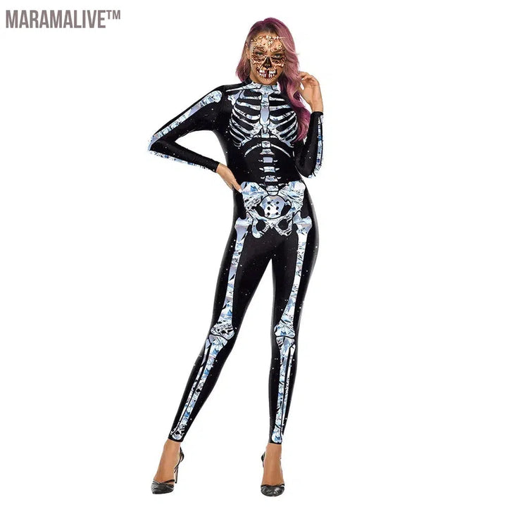 Halloween Ghost Festival Bodysuit Horror Skeleton Frame 3D Printed Catsuits Party Cosplay Jumpsuit Unisex