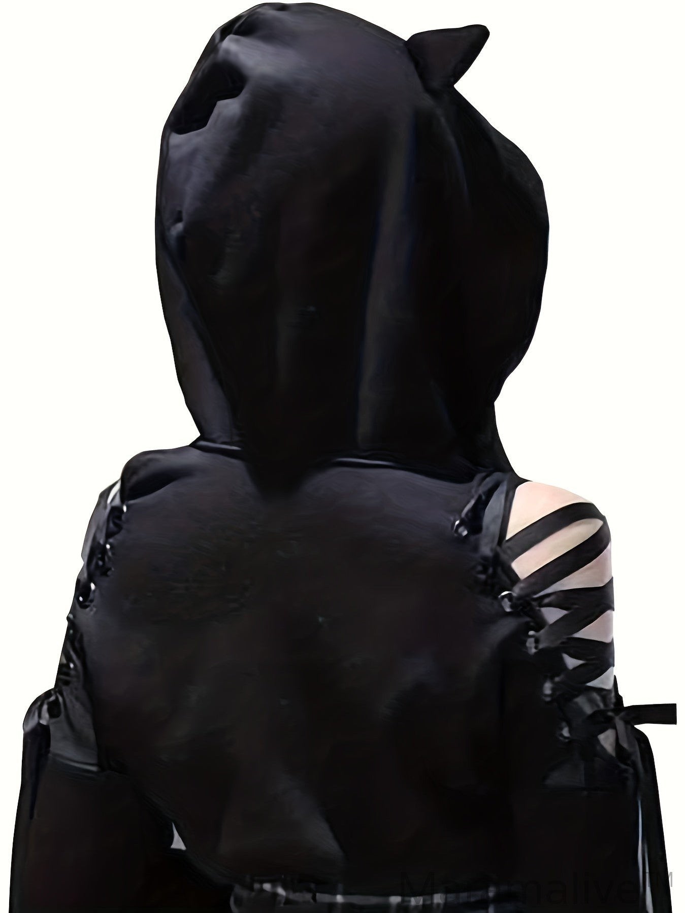 Halloween Gothic Cat Ear Hoodie, Cosplay Crop Sweatshirt, Women's Clothing