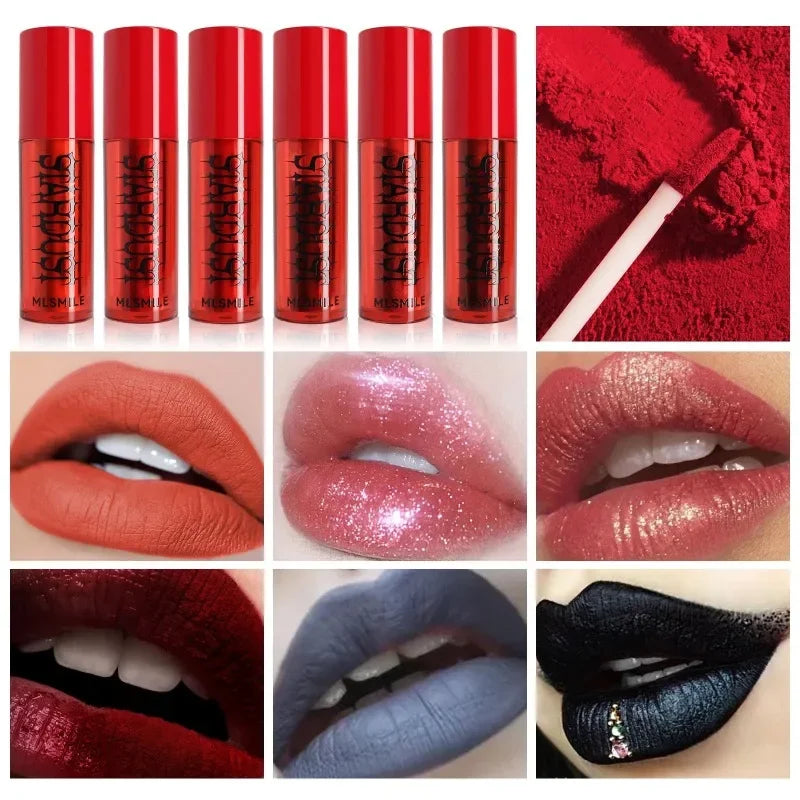 Halloween Gothic Mystery Lipstick: Matte Velvet Black & Dark Red Shimmer Lip Tint Non-Stick Cup Lasting Makeup