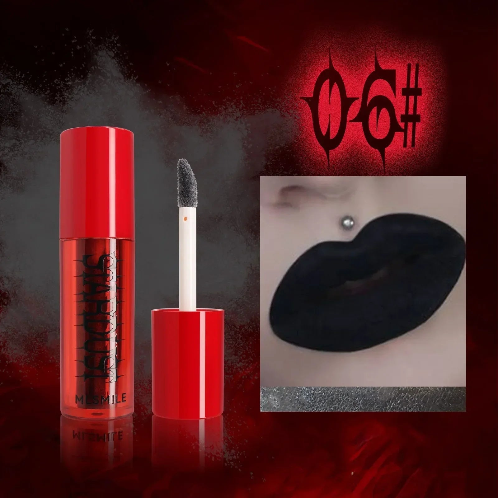 Halloween Gothic Mystery Lipstick: Matte Velvet Black & Dark Red Shimmer Lip Tint Non-Stick Cup Lasting Makeup