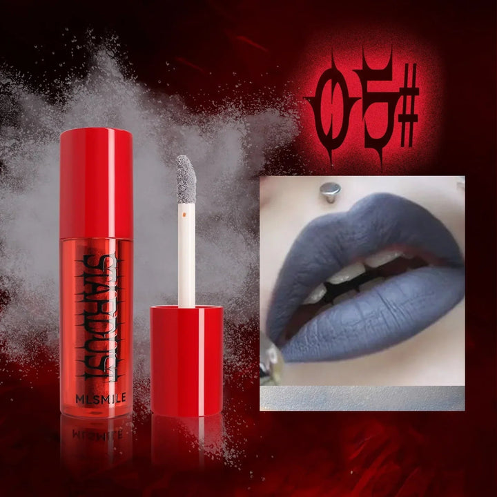 Halloween Gothic Mystery Lipstick: Matte Velvet Black & Dark Red Shimmer Lip Tint Non-Stick Cup Lasting Makeup