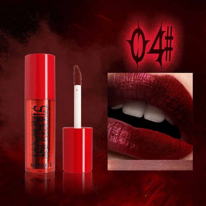 Halloween Gothic Mystery Lipstick: Matte Velvet Black & Dark Red Shimmer Lip Tint Non-Stick Cup Lasting Makeup